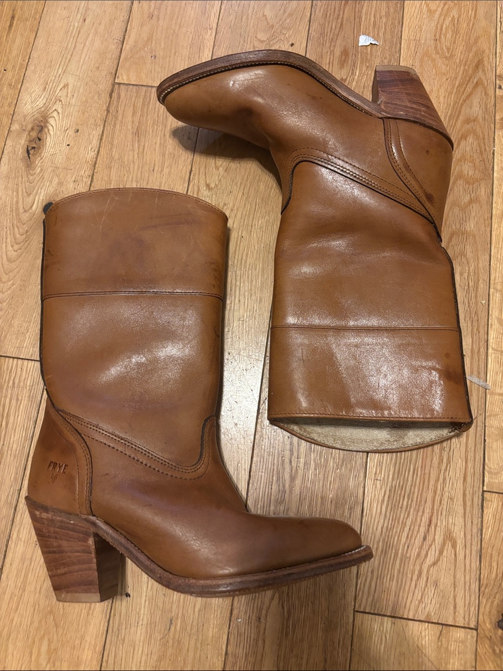 Frye 70s Vintage Tan Leather Mid-Calf Western Boots